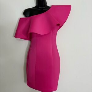 Lavish Alice Hot Pink Exaggerated Frilled Scuba Mini Dress: Size: 4